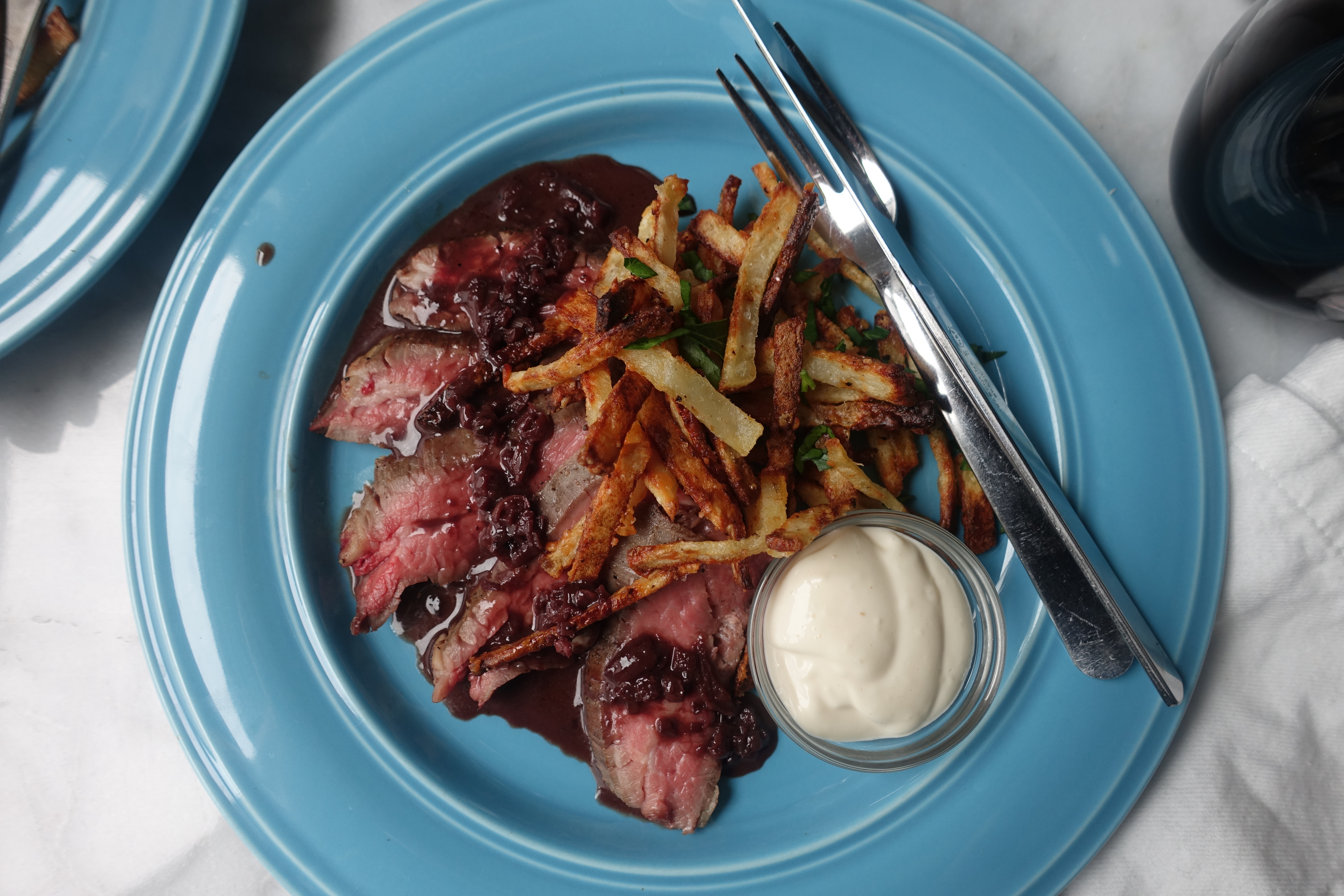 Basic Sous Vide Flank Steak Frites With Red Wine Shallot Sauce 