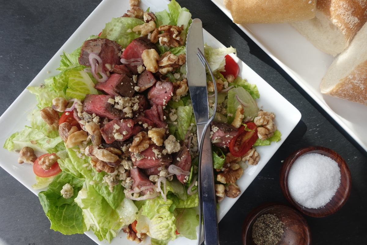 Basic Sous Vide Flank Steak Salad with Best Red Wine Vinaigrette EVER