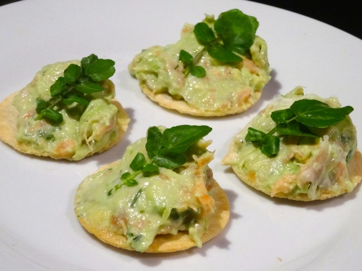 Cured Sous Vide Salmon Avocado Cream on Crispbreads