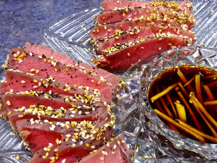 Sesame-Coated Sous Vide Mi-Cuit Tuna with Ginger-Teriyaki Dipping Sauce