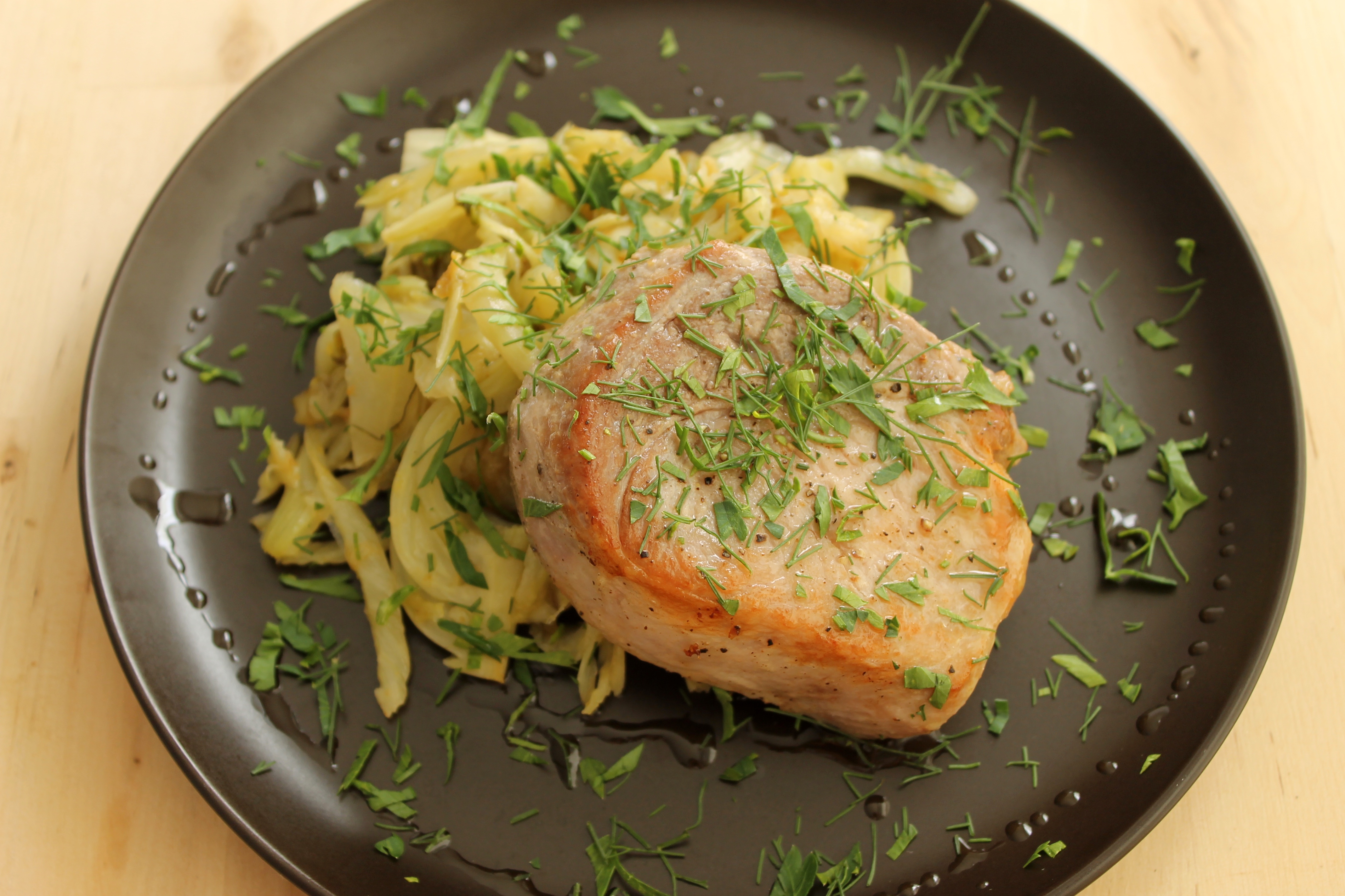 Sous Vide Boneless Pork Chops with Caramelized Fennel