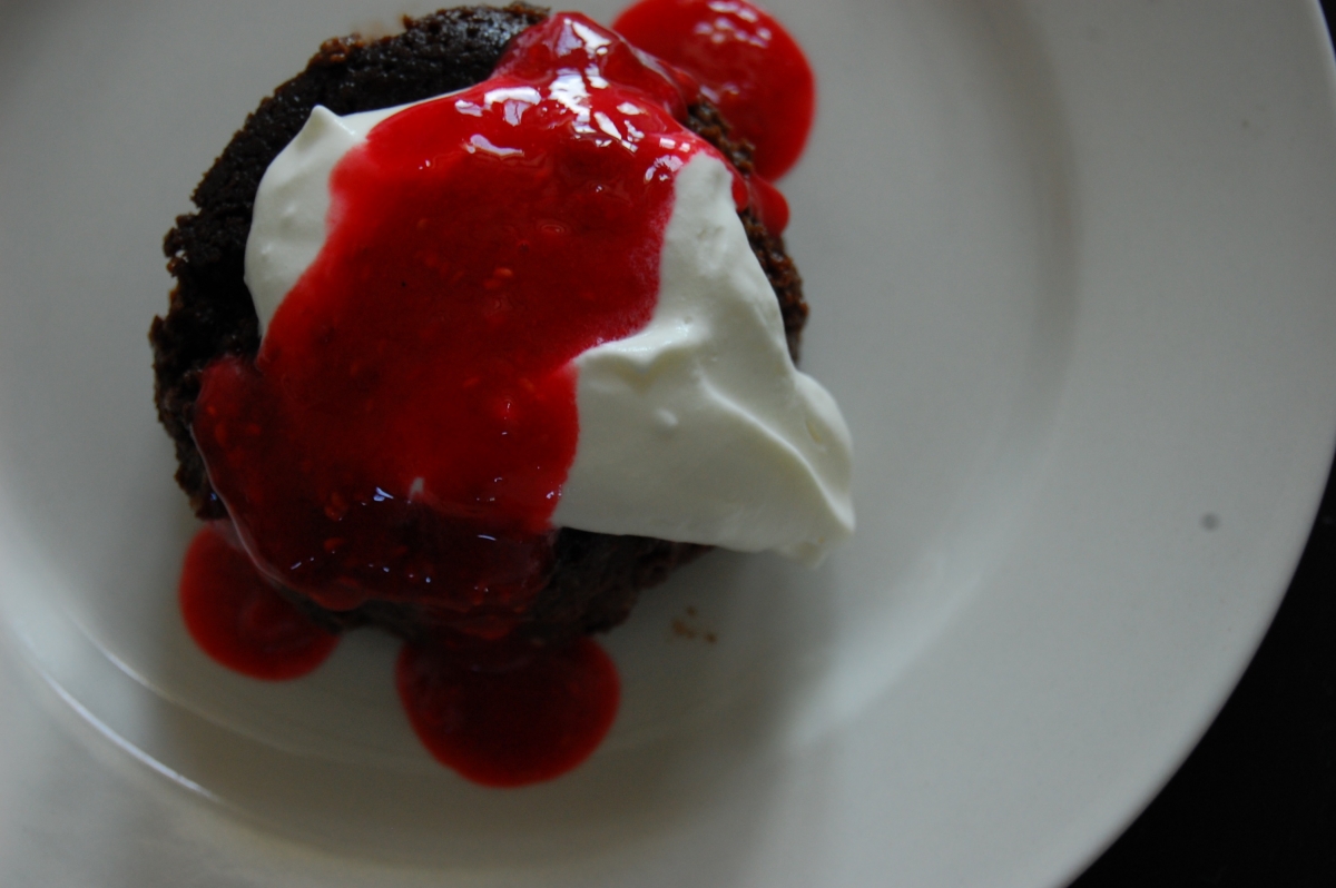 Sous Vide Chocolate Cheesecake with Raspberry Sauce