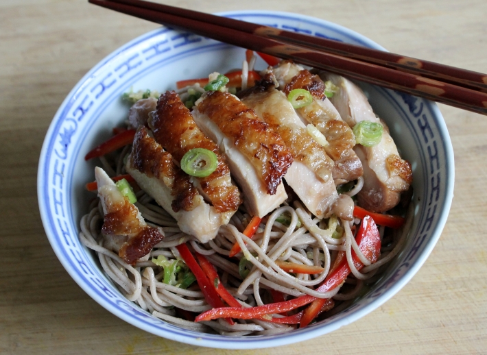 Sous Vide Crispy Chicken Thighs with GingerScallion Noodles