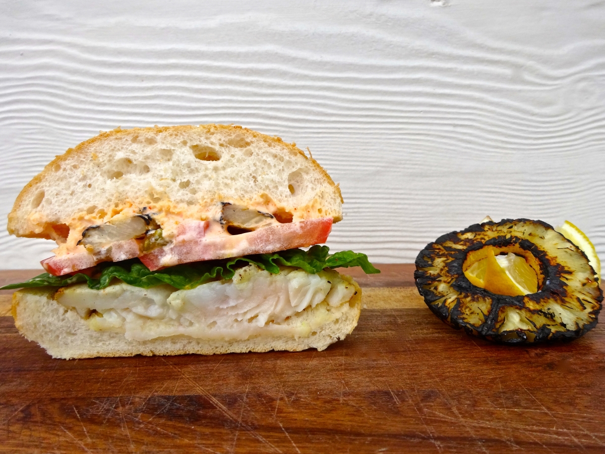 Sous Vide Fish Burger with Charred Pineapple