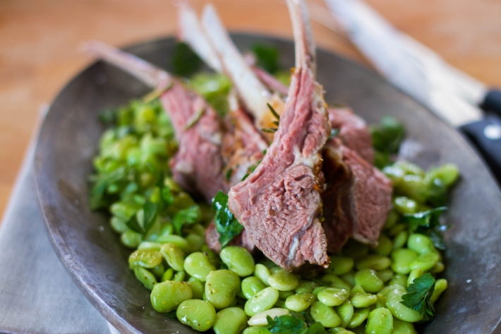 Sous Vide Rack of Lamb with Fava Bean Salad