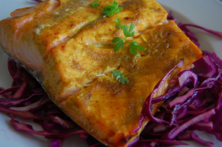 Sous Vide Salmon with Curried Honey Mustard Glaze