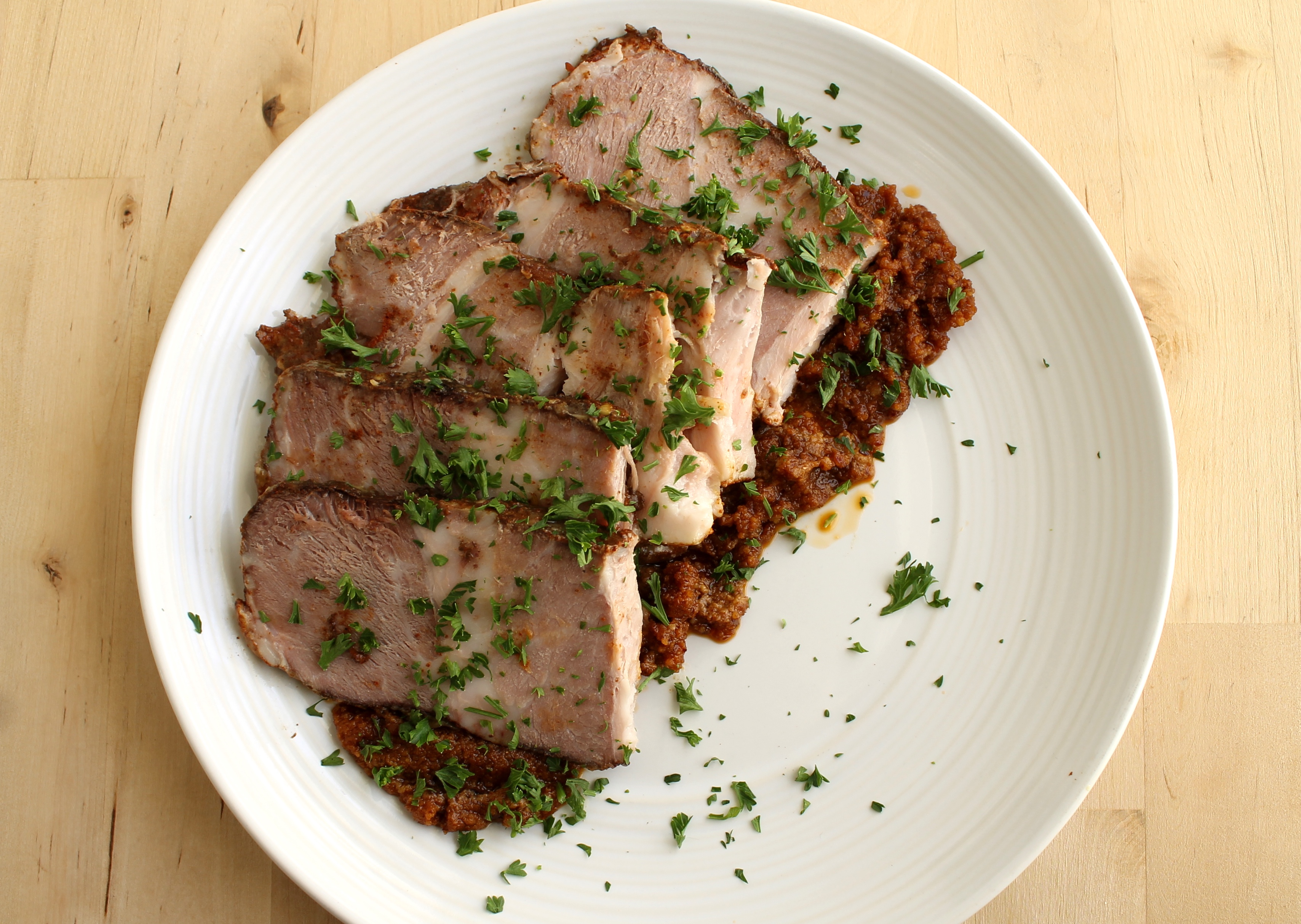 Sous Vide SlowCooked Smoky Spanish Pork Shoulder with Romesco