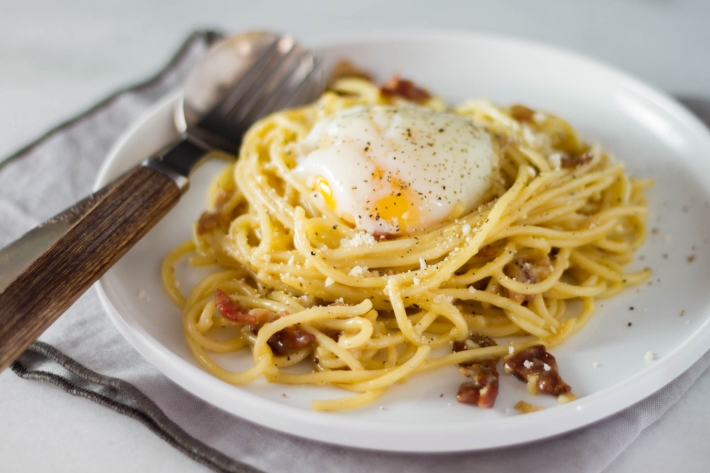 Spaghetti Carbonara with Sous Vide Poached Egg